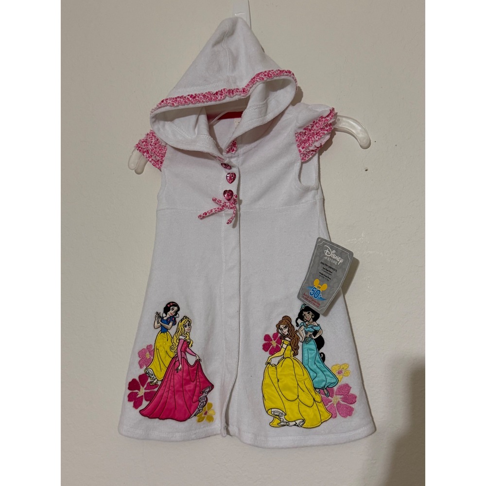 Disney Store Princess Hooded Swim Cover Up Dress White Belle Jasmine 2/3 NWT